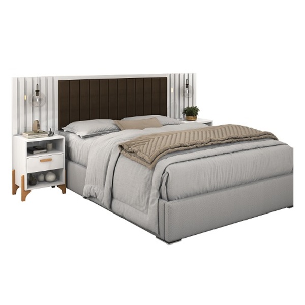 Cabeceira De Casal Onix 1.40 Ripado Branco/café - Vitamov