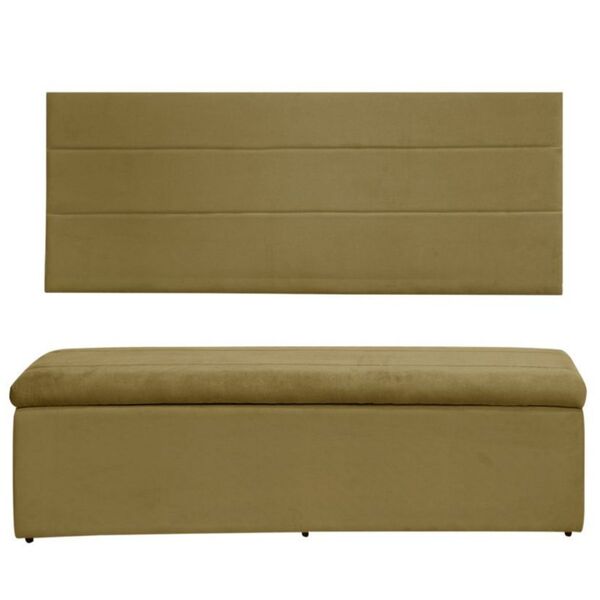 Cabeceira E Calçadeira Baú 100 Cm Helena Suede Amarelo