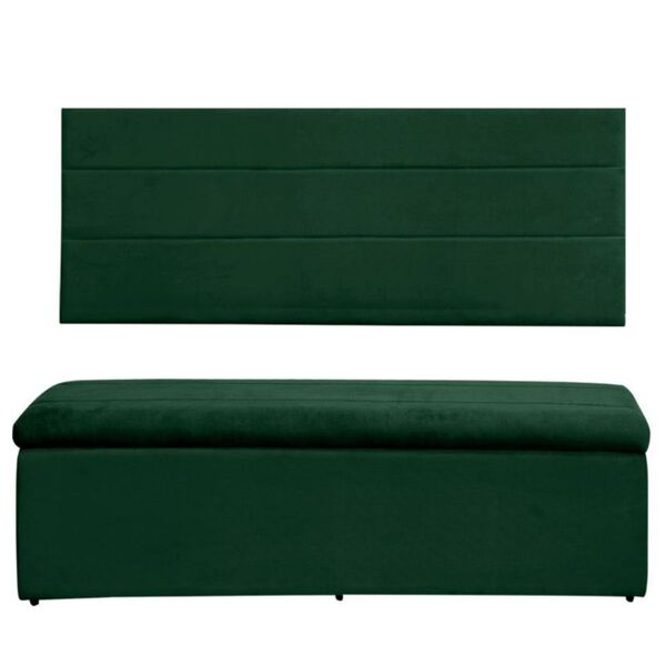 Cabeceira E Calçadeira Baú 100 Cm Helena Suede Verde