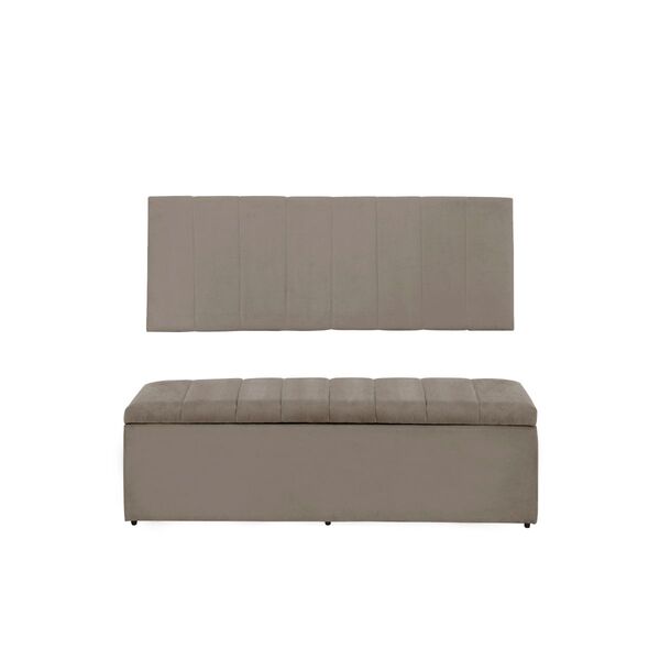 Cabeceira E Calçadeira Baú 100 Cm Vitória Suede Bege