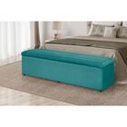 Cabeceira E Calçadeira Baú 138 Cm Helena Suede Azul Tiffany