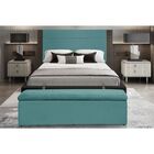 Cabeceira E Calçadeira Baú 138 Cm Helena Suede Azul Tiffany