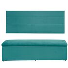 Cabeceira E Calçadeira Baú 138 Cm Helena Suede Azul Tiffany