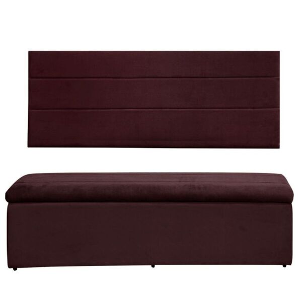 Cabeceira E Calçadeira Baú 138 Cm Helena Suede Bordô