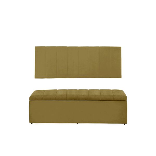 Cabeceira E Calçadeira Baú 138 Cm Vitória Suede Amarelo
