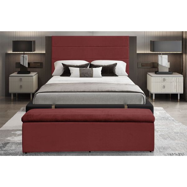 Cabeceira E Calçadeira Baú 158 Cm Helena Suede Vermelho