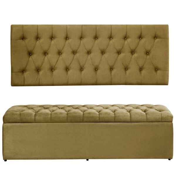 Cabeceira E Calçadeira Baú 158 Cm Imperatriz Suede Amarelo