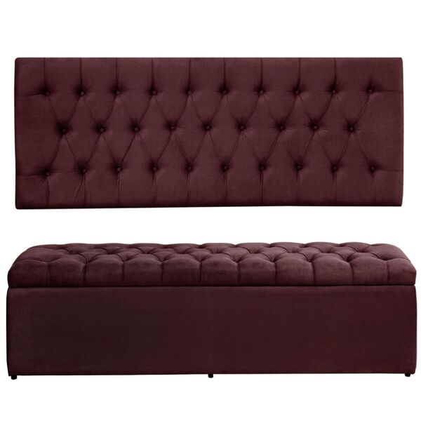 Cabeceira E Calçadeira Baú 158 Cm Imperatriz Suede Bordô