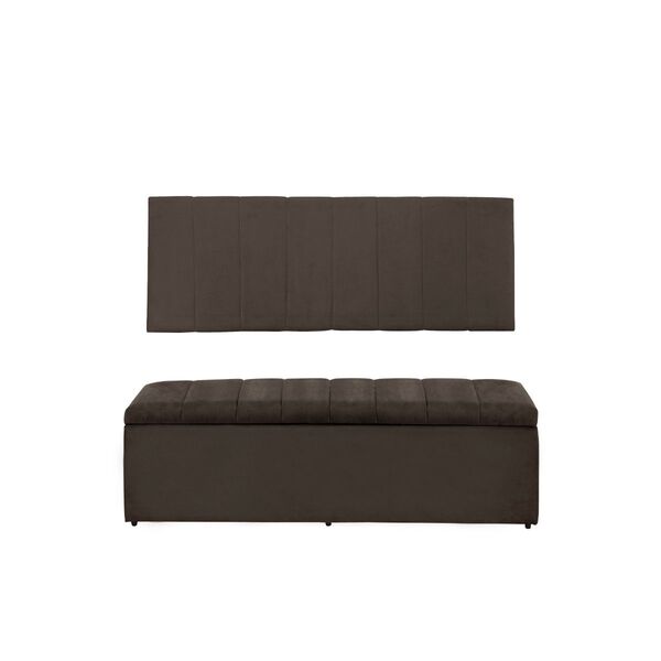 Cabeceira E Calçadeira Baú 158 Cm Vitória Suede Marrom Claro