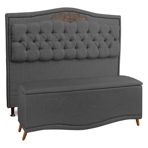 Cabeceira E Calçadeira Baú Cama Box Casal Queen Size Belize 1