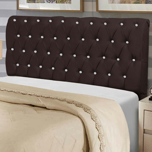 Cabeceira Estofada Alice 195cm King Strass Courino Marrom - D