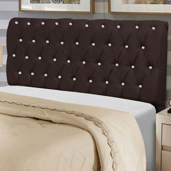 Cabeceira Estofada Alice 90cm Solteiro Strass Courino Marrom