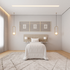 Cabeceira Estofada Bege - Bela + Bancada - Solteiro - Box