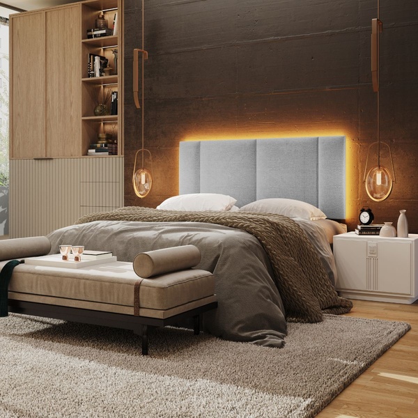 Cabeceira Estofada Cama Box Casal Com Led Moderna 140 Cm Linh