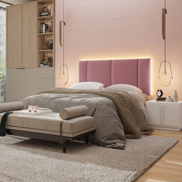 Cabeceira Estofada Cama Box Casal Com Led Moderna 140 Cm Velu