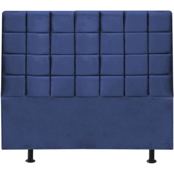 Cabeceira Estofada Cama Box King 195 Cm Mariana Veludo Azul M