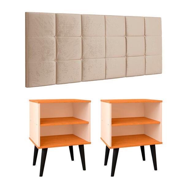 Cabeceira Estofada Cama Box Queen 1,60 Areia Kit 2 Mesinhas N
