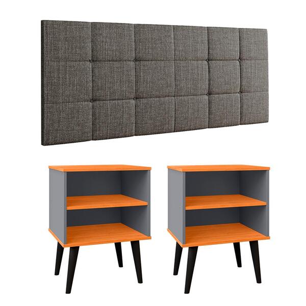 Cabeceira Estofada Cama Box Queen 1,60 Kit 2 Mesinhas Nicho P