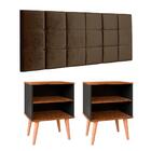 Cabeceira Estofada Cama Box Queen 1,60 Marrom Kit 2 Mesinhas