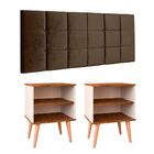 Cabeceira Estofada Cama Box Queen 1,60 Marrom Kit 2 Mesinhas