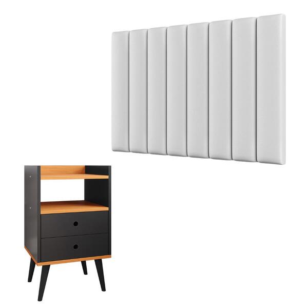 Cabeceira Estofada Cama Box Solteiro 90 Cm Branco E Mesinha C