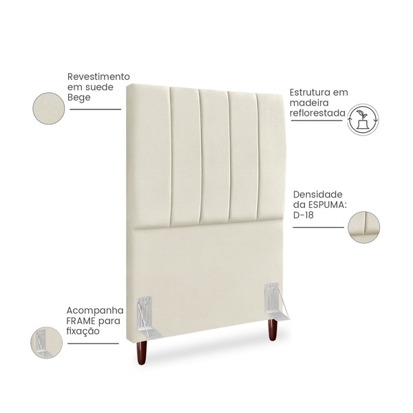 Cabeceira Estofada Cama Box Solteiro Carla 90cm Com Frame Sue