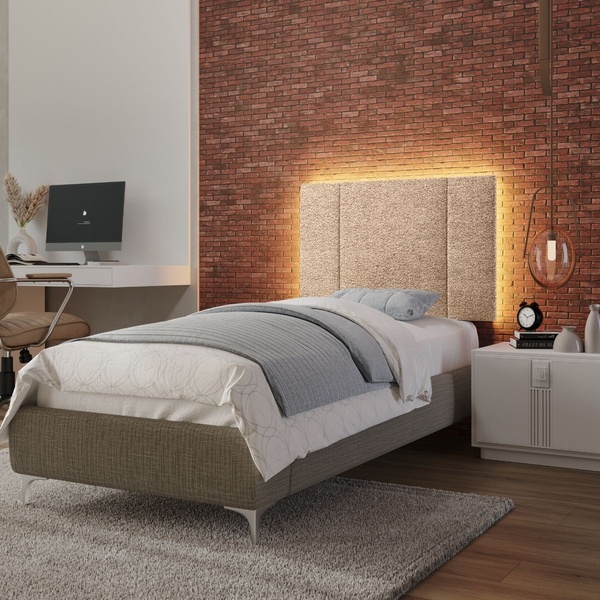 Cabeceira Estofada Cama Box Solteiro Com Led Moderna 90 Cm Bo