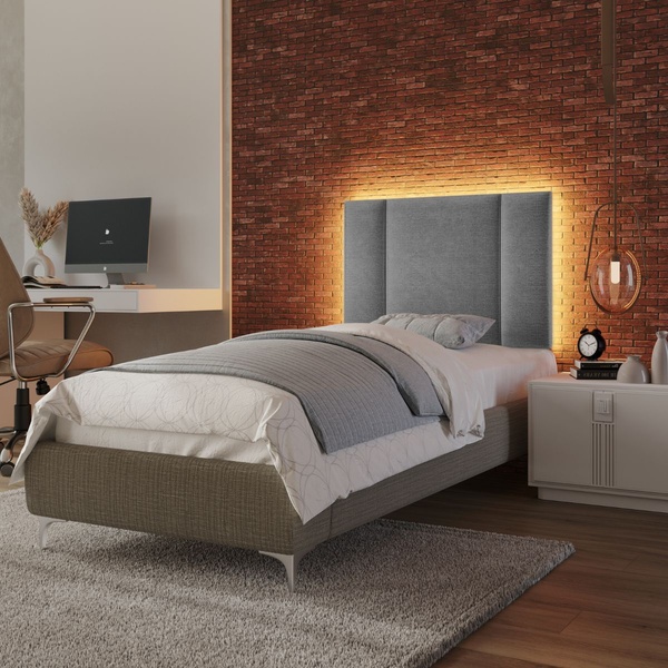 Cabeceira Estofada Cama Box Solteiro Com Led Star 90 Cm Linho