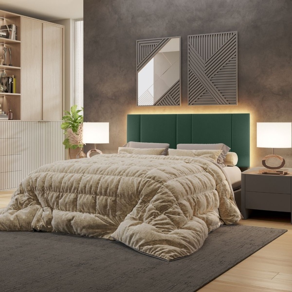 Cabeceira Estofada Cama Casal Queen Size Led Star 160 Cm Velu