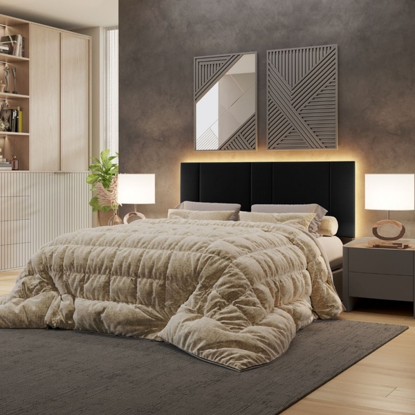 Cabeceira Estofada Cama Casal Queen Size Led Star 160 Cm Velu
