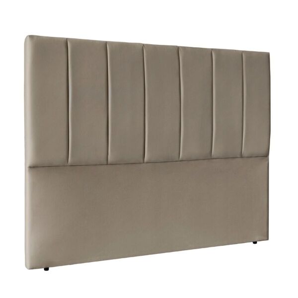 Cabeceira Estofada Cama Queen 160 Cm Greta Suede Bege Escuro
