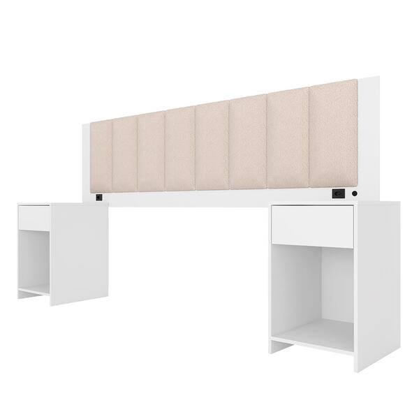 Cabeceira Estofada Cama Queen Deinze Com Led Bco/bouclé Off W