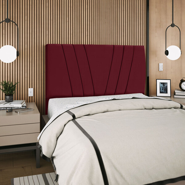 Cabeceira Estofada Casal Carla 140cm suedeCom Frames Bordo