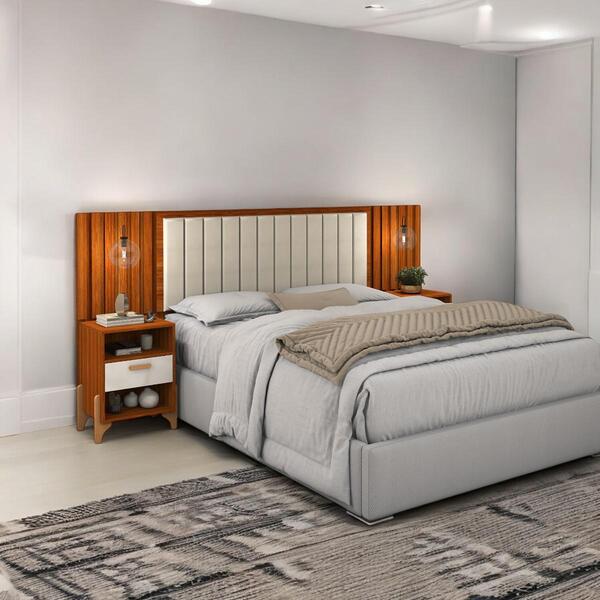 Cabeceira Estofada Casal Vancouver Cinamomo E Off White Ripado