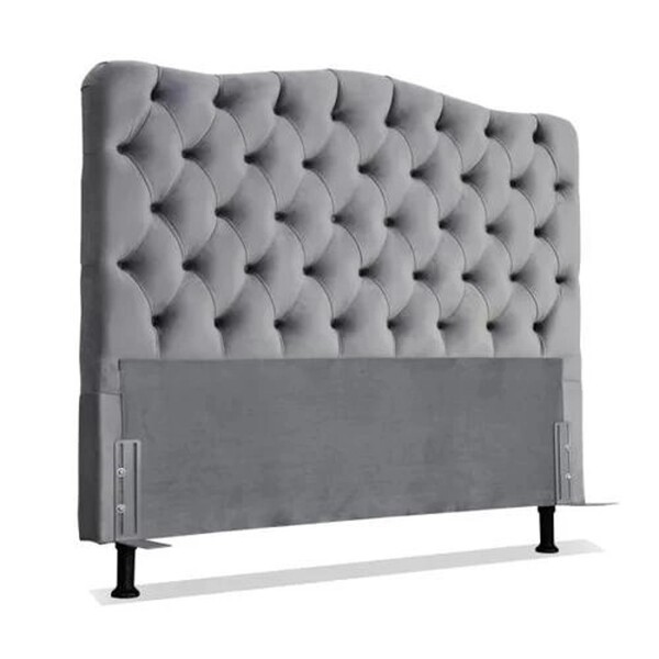 Cabeceira Estofada Dunas Para Cama King Tecido Veludo Cinza