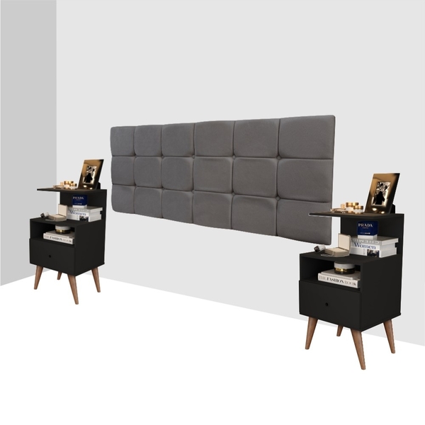 Cabeceira Estofada E Mesas De Apoio Ally