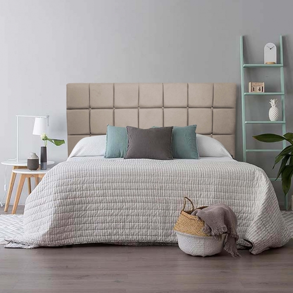 Cabeceira Estofada Espanha 140cm Casal Quarto Box Suede Bege