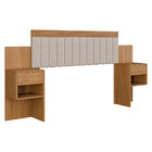 Cabeceira Estofada Extensível Com 2 Mesas De Cabeceira Linho