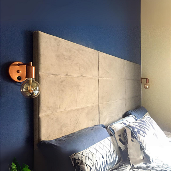 Cabeceira Estofada King 9 Blocos Não É Segredo Suede Liso Beg
