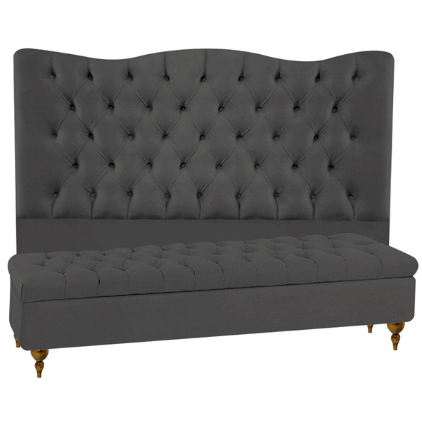 Cabeceira Estofada Para Cama Box Solteiro 90 Cm Luna Com Puff