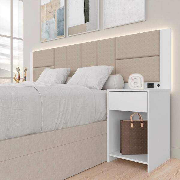 Cabeceira Estofada Para Cama Casal Dubai Com Led Bra/beg- M.