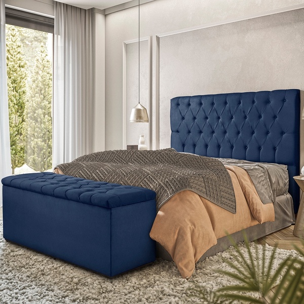 Cabeceira Estofada Para Cama Casal King 195cm Londres Veludo