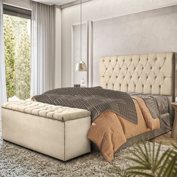 Cabeceira Estofada Para Cama Casal Queem 160cm Londres Suede