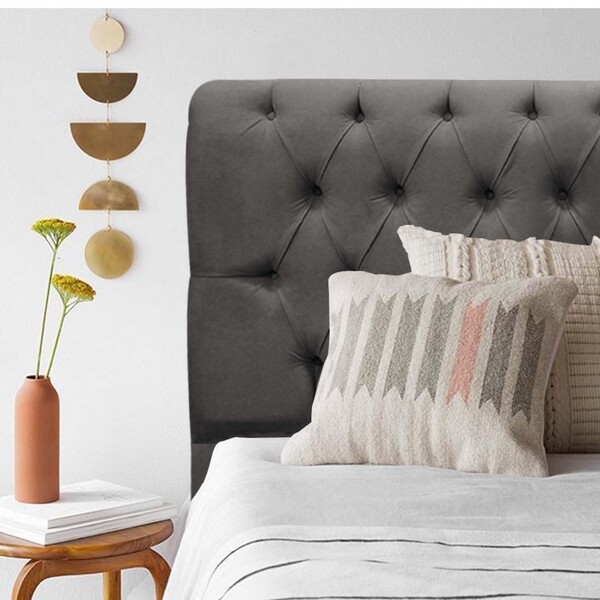 Cabeceira Estofada Paris 100cm Solteiro Capitonê Suede Cinza