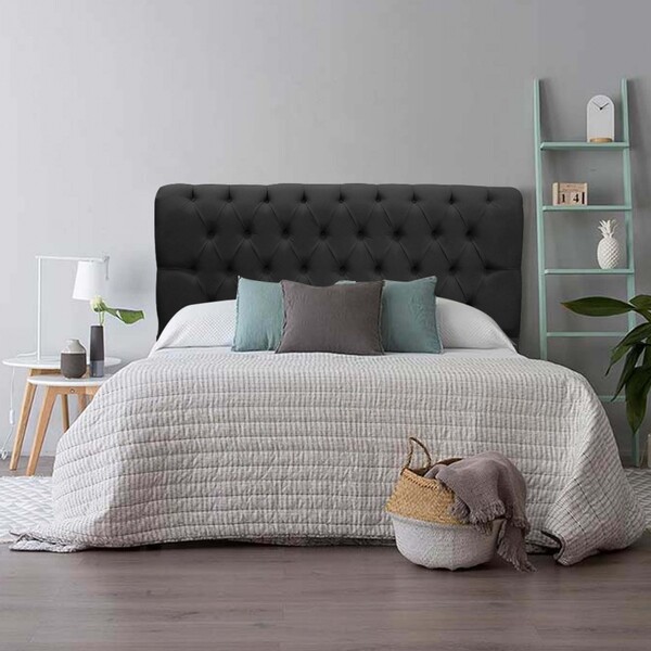 Cabeceira Estofada Paris 140cm Casal Capitonê Suede Preto - A