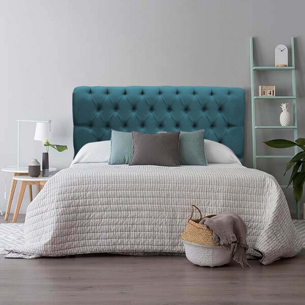 Cabeceira Estofada Paris 160cm Queen Size Capitonê Suede Azul