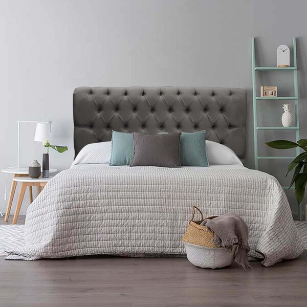 Cabeceira Estofada Paris 160cm Queen Size Capitonê Suede Cinz