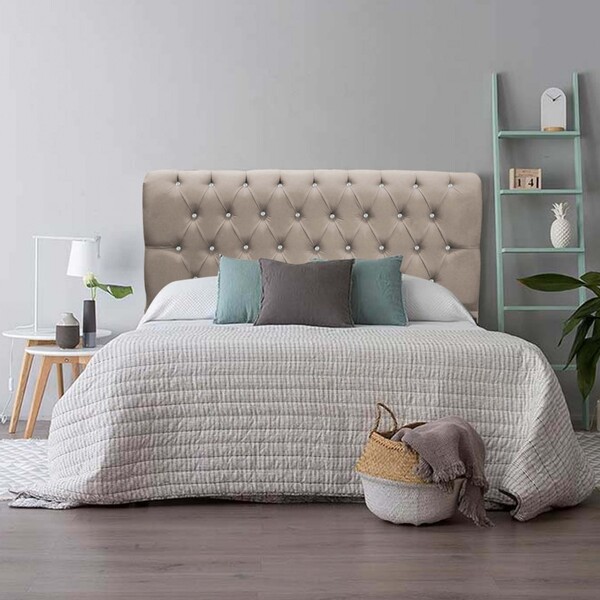 Cabeceira Estofada Paris 160cm Queen Size Strass Corino Bege