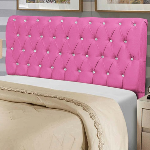 Cabeceira Estofada Paris 90cm Solteiro Strass Courino Pink -