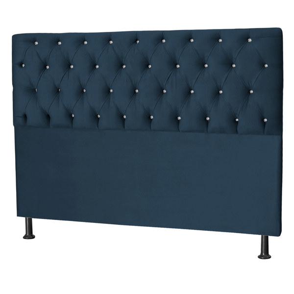 Cabeceira Estofada Queen 160 Cm Pérola Suede Azul Marinho